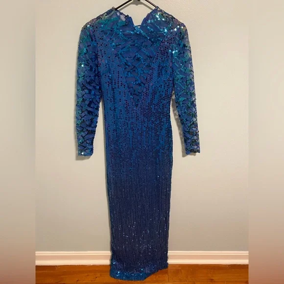 Sequin Long Sleeve Dress in Blue and Purple - Picture 2 of 5
